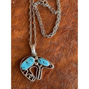 Vintage Sterling Silver Turquoise necklace Bear Pendant  Navajo? Signed‎ RF